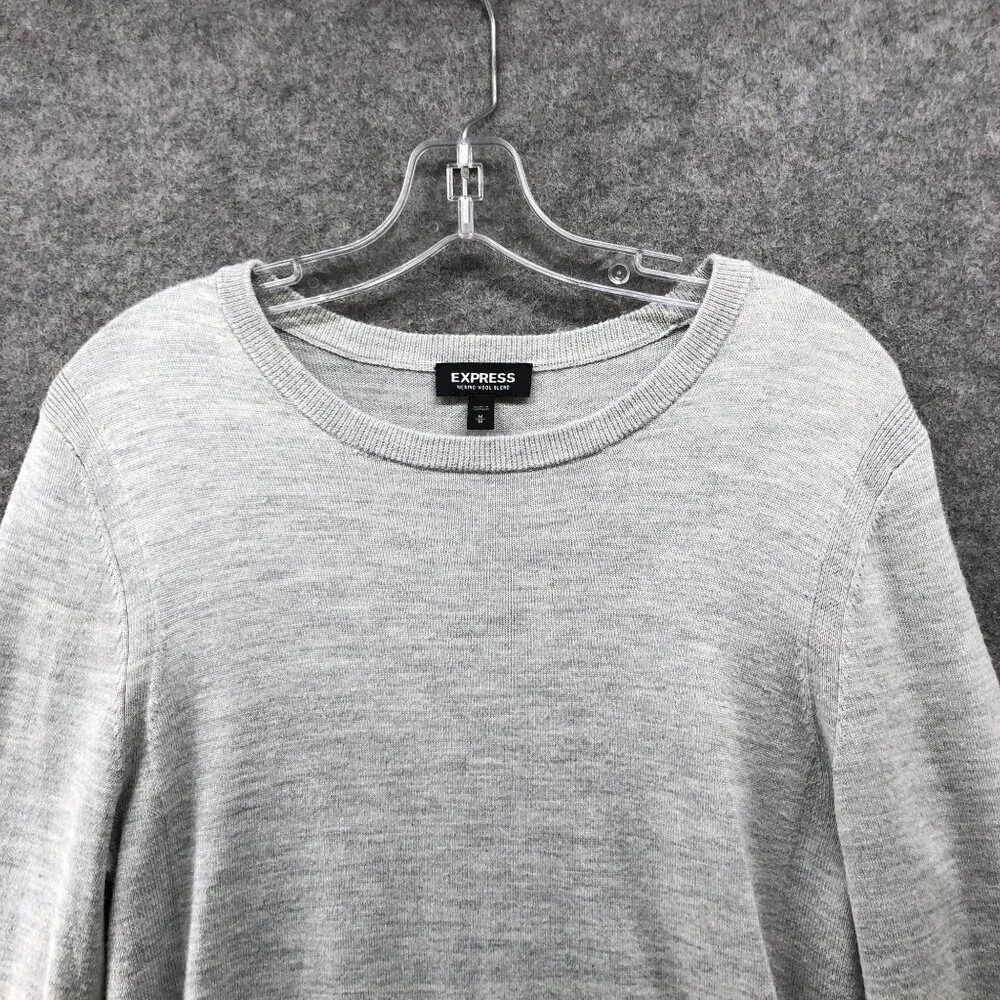 Express Merino Wool Blend Sweater‎ Mens M Light Gray Crewneck Stretch - Picture 5 of 8